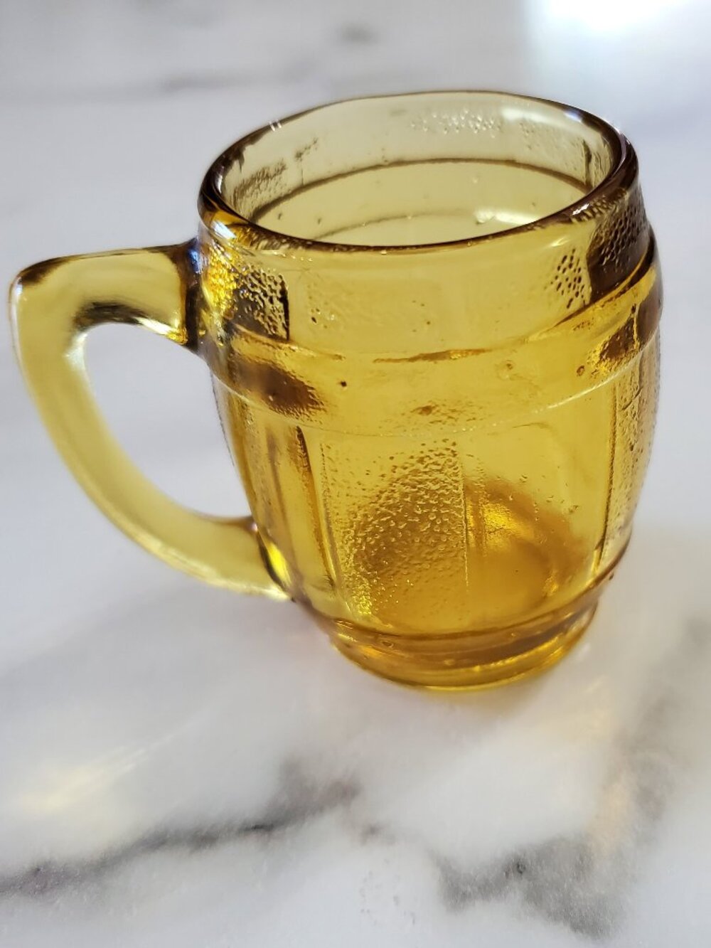Vintage Amber Glass Barrel Shot Glass
